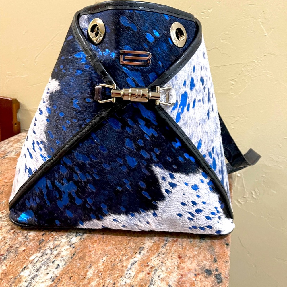 BSwanky Blue, Black & White Cowhide Purse Backpack NEW! Custom Bag!